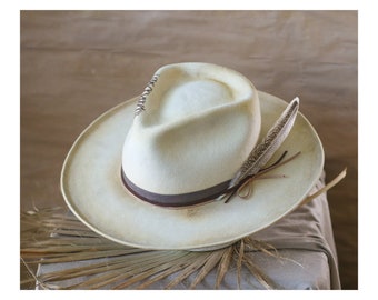 UNSPOKEN - off-white felt fedora - vintage look men women custom bespoke distressed fedora hat - chapolala