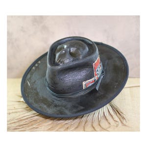 Handmade Wool Felt Fedora: Alien Embossed Black Hat - NO BAD BOYS