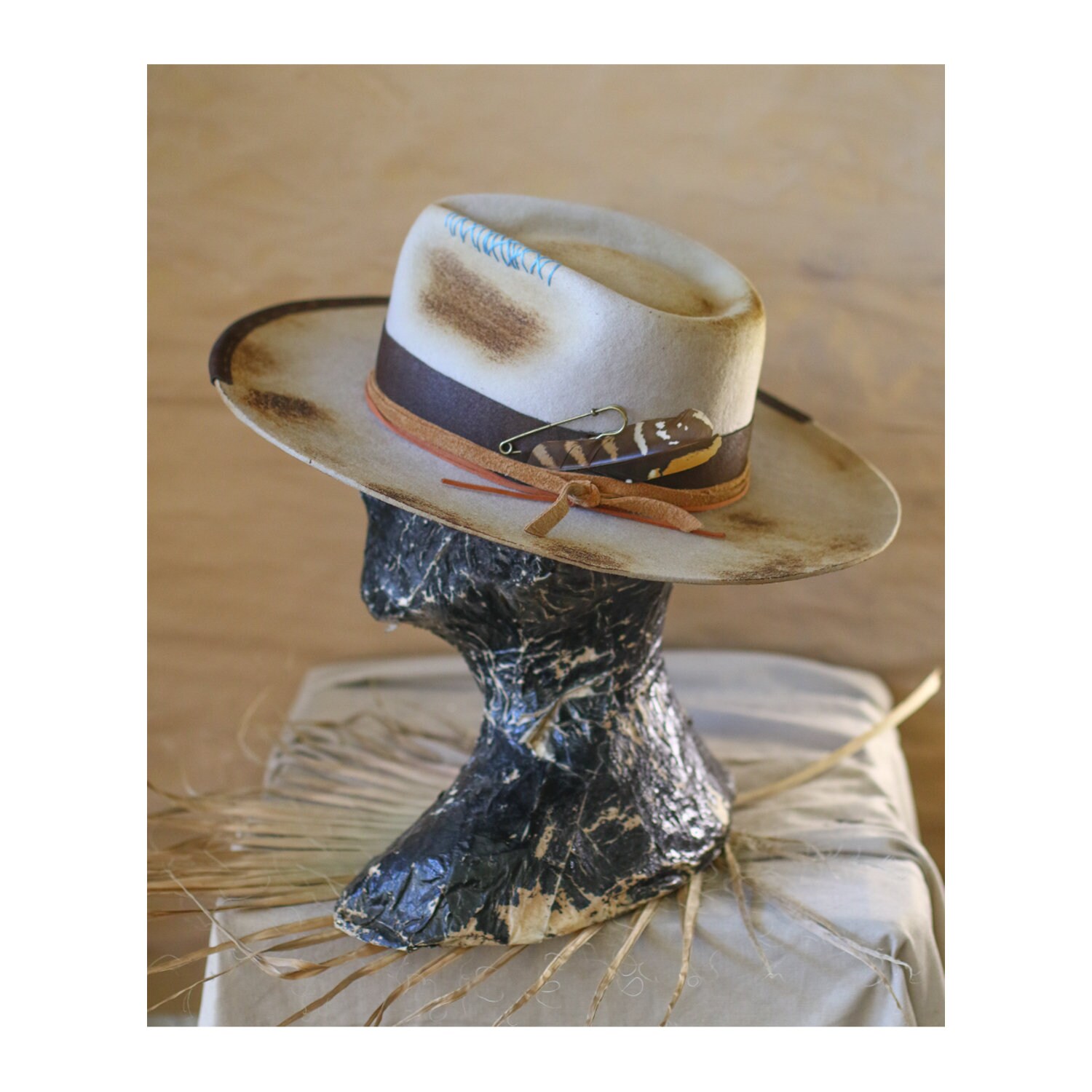 Fabulous distressed Fedora Crimson - Burned Distressed Fedora – Ruediger Hats main image 4
