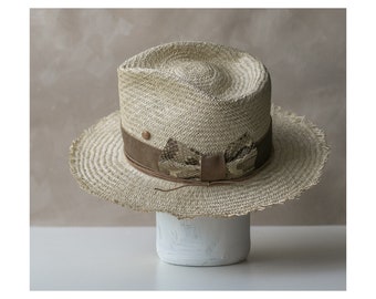 DOUCE - raffia straw fedora - bespoke distressed hat - chapolala