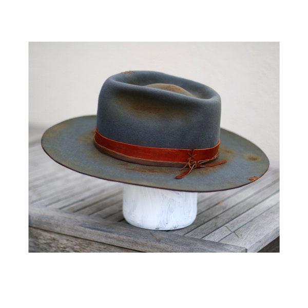 CAFEINE - felt fedora - vintage look men women custom bespoke distressed hat - chapolala