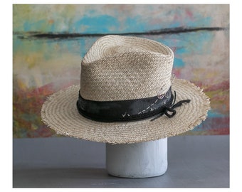 PAULLI - raffia straw fedora - bespoke distressed hat - chapolala