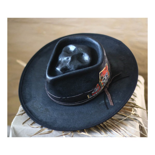 NO BAD BOYS - Black edition - felt fedora - vitage look distressed hat - chapolala - men women custom distressed fedora