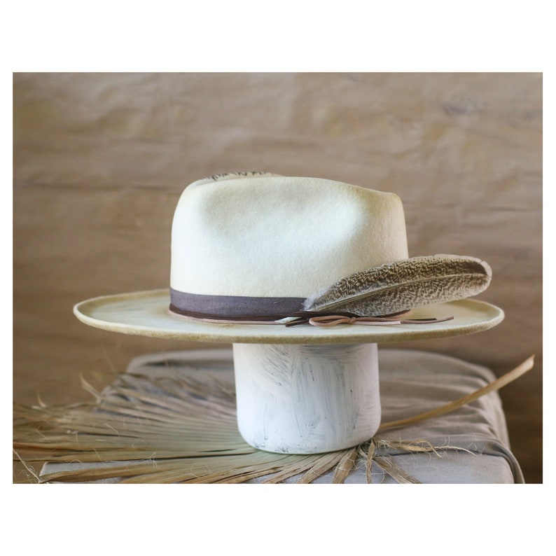 UNSPOKEN off-white felt fedora vintage look men women custom bespoke distressed fedora hat chapolala image 4