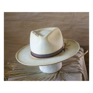 UNSPOKEN off-white felt fedora vintage look men women custom bespoke distressed fedora hat chapolala image 3