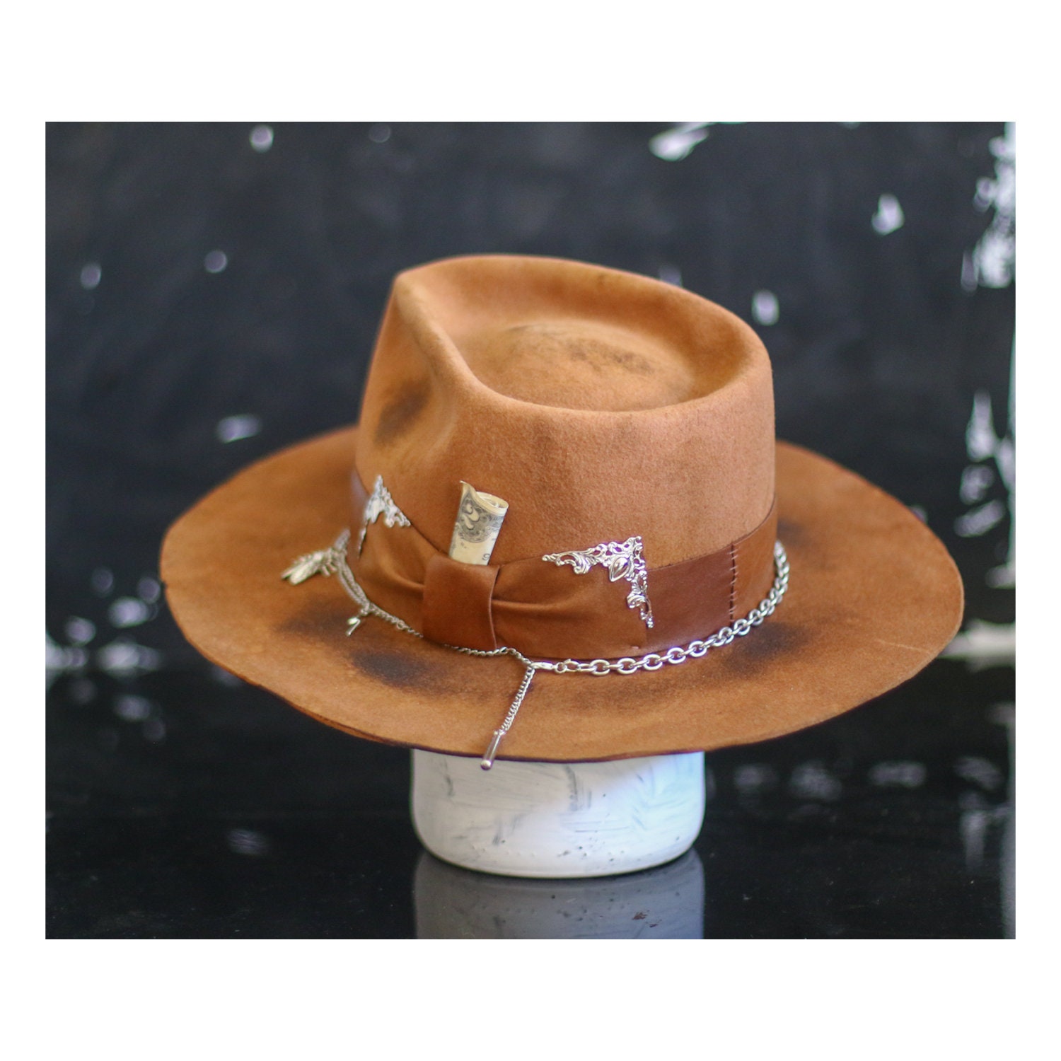 BESPOKE CLOTHING | Artisan Handmade Wool Fedoral Hat Tan Orange Cream Feather Camel Suffolk Ladies Fedora Hat, Bronze Feather - Hicks & Brown main image 2