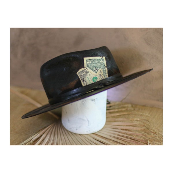 Million Dollar Hats Collection - ILLEGAL - Chapolala - black bespoke distressed fedora hat wool/fur felt fedora