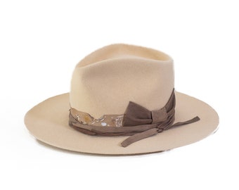 Vin Blanc - Bespoke Felt Fedora Hat - Distressed Grosgrain Band - Chapolala