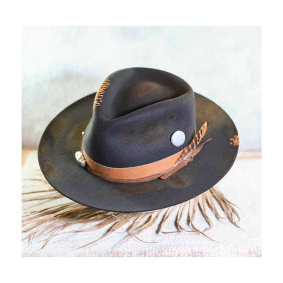 Pinnacle - Handmade Wool Felt Fedora: Distressed Boho  display picture 1