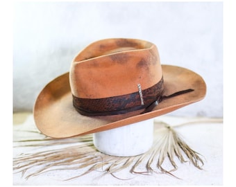 SILVER SOUTH Distressed Custom Bespoke Western Cowboy Fedora