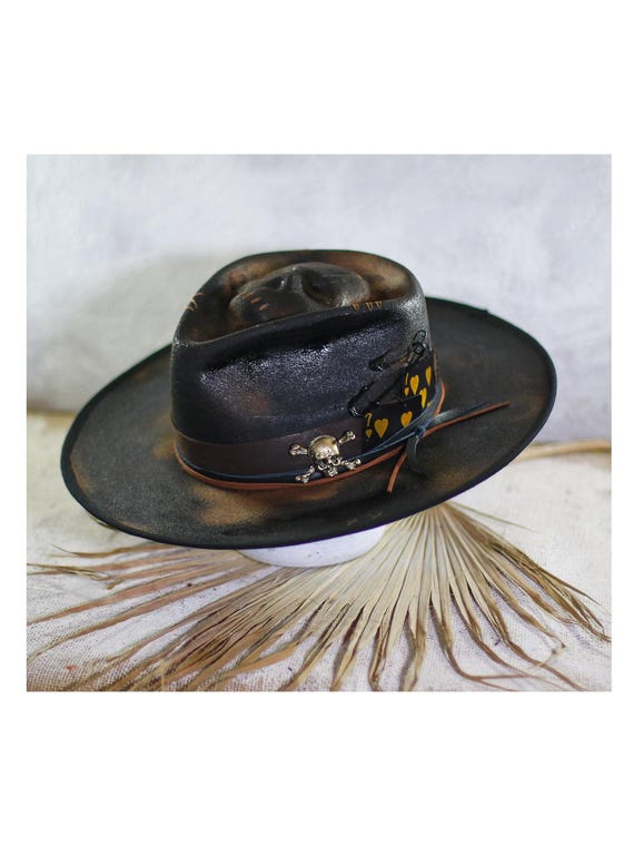 NO BAD BOYS - Skull Felt Fedora - Vitage Look Distressed Hat