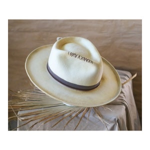 UNSPOKEN off-white felt fedora vintage look men women custom bespoke distressed fedora hat chapolala image 6