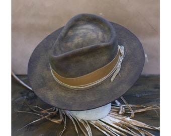 Dune - Distressed Wool Felt Fedora: Custom Unisex Western Hat Chapolala