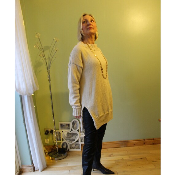 Cream Cotton Jumper Dress Ladies Designer With Cabled Details and Side  Splits - Etsy UK