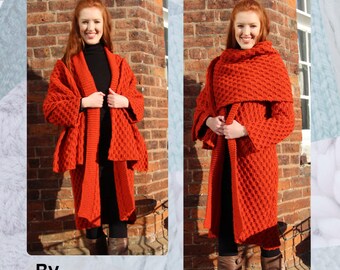 Honeycomb Coat and Shawl Hand Knitting Pattern