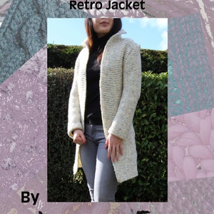 May include: Hand knitting pattern for a retro jacket, designed by "newio" and part of a handcrafted designer knitwear pattern series.