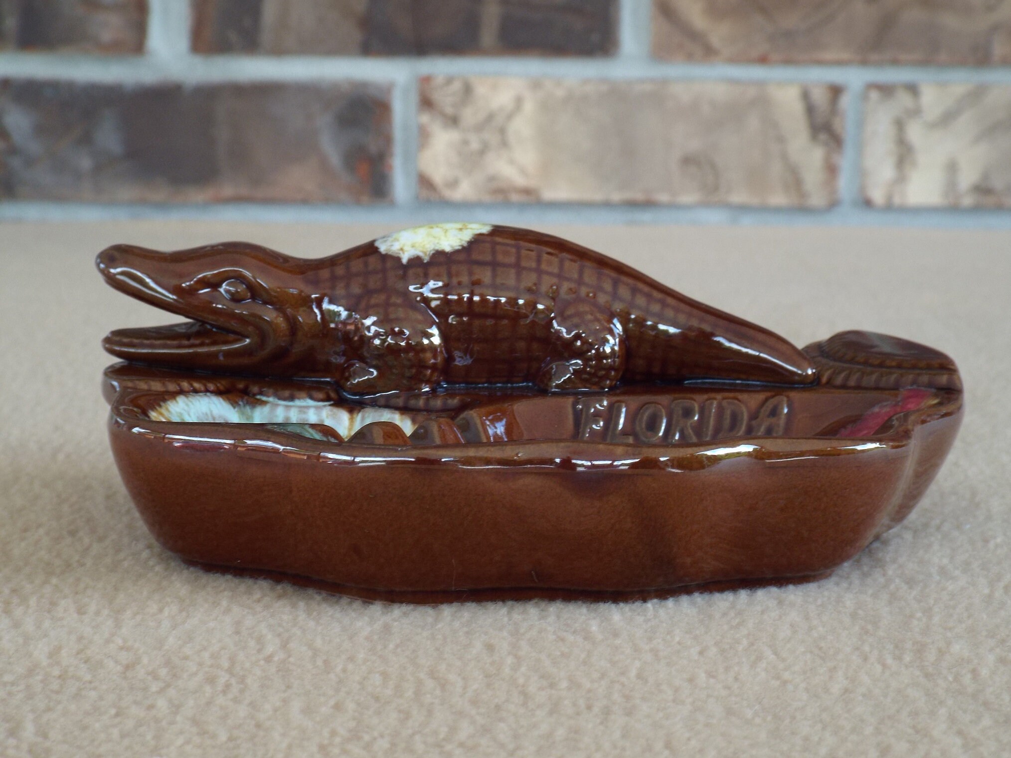 Vintage Ceramic Ashtray With Alligator Florida Souvenir Etsy
