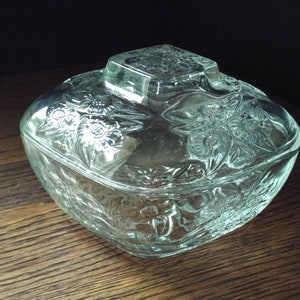 KIG Indonesia Clear Glass Square Lidded Candy Dish; Covered Candy Dish