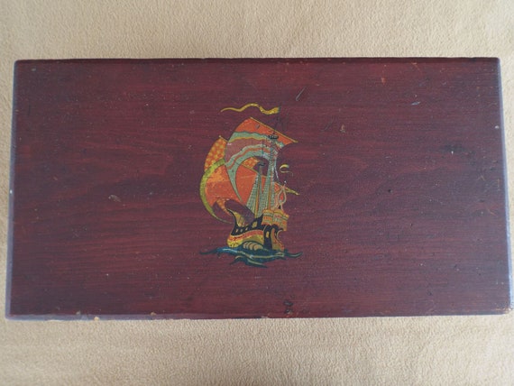 Vintage Wooden Jewelry Box with Sailing Ship; Sto… - image 2