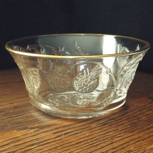 French Glass Berry Bowl with Gold Trim - Berry and Leaf Embossed
