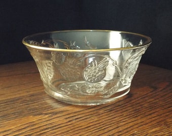 French Glass Berry Bowl with Gold Trim - Berry and Leaf Embossed