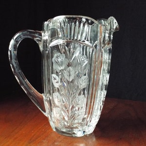 Vintage Lead Crystal Pitcher with Pour Spout Thistle Pattern