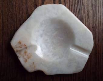 Vintage Alabaster Ashtray; Vintage Desk Accessory; Candleholder