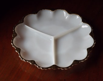 Fire King Milkglass 3-part Relish Dish; Condiment Plate; Divided Dish