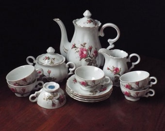 Rooster & Rose Floral Chicken Tea Set Porcelain Retired Collectible Miniature Rooster & Rose Floral Chicken Tea Set Porcelain Retired Collectible Miniature