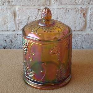 Colony Glass / Indiana Glass Harvest Carnival Amber Small Canister with Lid