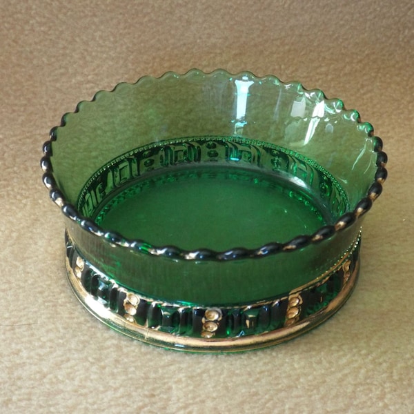 Vintage Emerald Green Glass Candy Dish; Nut Bowl; Knick Knack Tray; Decorative Tray; Jewelry Holder; Trinket Holder