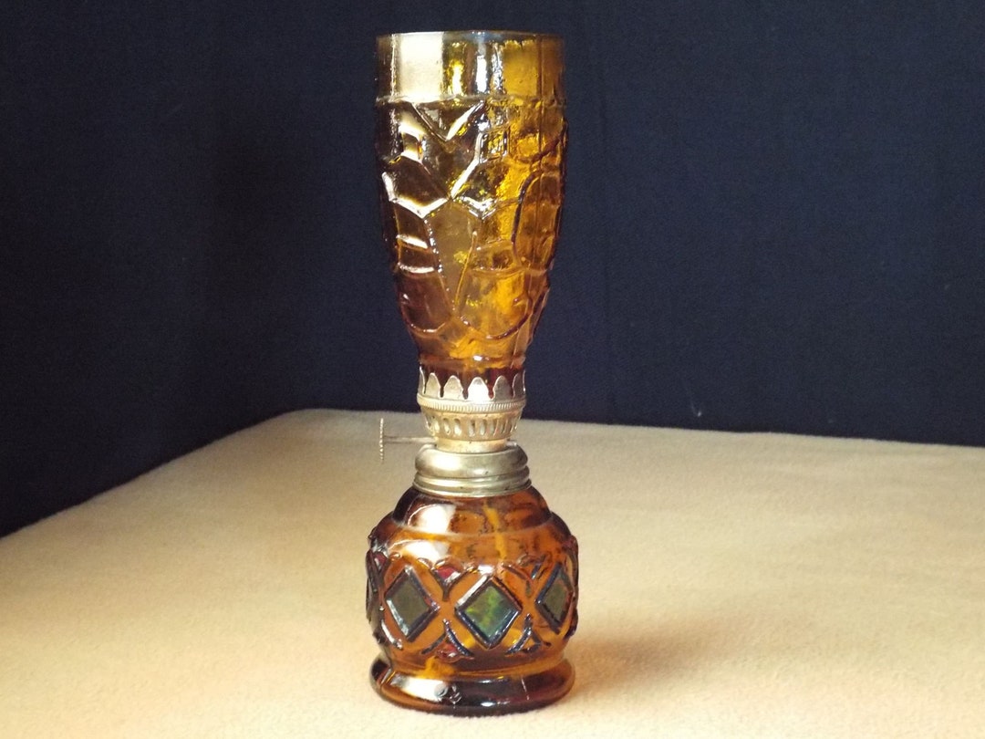 Vintage Miniature Amber Glass Sail Boat Brand Oil Lamp Amber Etsy