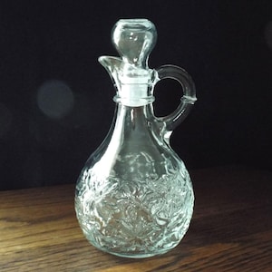 Small Clear Glass Decanter and Stopper; Clear Glass Cruet and Stopper