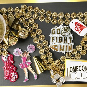Burgundy and Gold Cheer Homecoming trinkets; Homecoming mum supplies