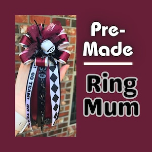 Pre-Made Ring Mum;Burgundy Black and White homecoming Ring Mum; NOT a custom order