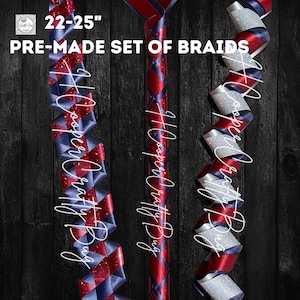 Pre-Made Set of homecoming Braids; Red, silver and Navy;  Whip, Möbius and Zigzag braids; Not a custom Order