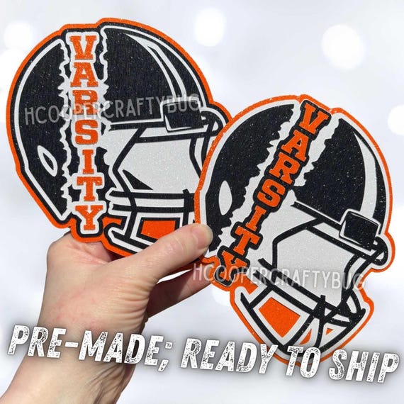customize your own varsity football helmet Pre-made Varsity Football Cutout; Orange Black and White Football Player  Cutout; Football Helmet; Ready to Ship!