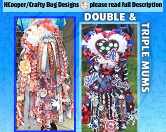 Mega Double or Triple Homecoming mum; Quad & Texas shaped homecoming mums; junior or senior homecoming mum