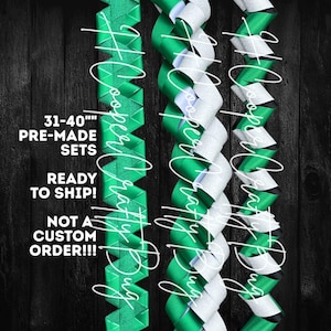 Pre-Made set of Green homecoming mum braids. zigzag, bubble military, and mobius braids. Not a custom order!!!