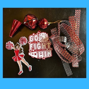 Red homecoming mum cheer trinket set. homecoming mum supplies