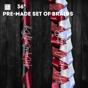 Pre Made Set of Homecoming Mum Braids; Burgundy, white, black braids; zipper and whip braids; Not a custom order!!