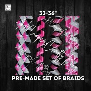 Pre Made Set of Homecoming Mum Braids; Hot pink, silver, black; Victory, Deluxe Spirit, Möbius, Zigzag braids; Not a custom order!!