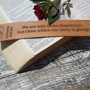 3rd Wedding Anniversary, Custom  Engraved Leather Bookmark