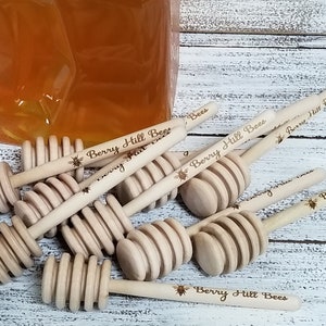 10 Custom Engraved 5&quot;  Wooden Honey Dipper, Engraved Honey Stirrer, Company Advertisement, Company Logo, Gift Idea