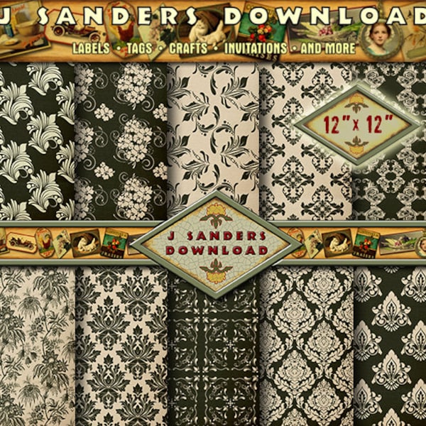 Victorian Damask Pattern Charcoal Florals, Instant Download Digital Paper