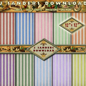 May include: Set of eight digital paper patterns featuring various colored stripes on a white background. Each pattern is 12 inches by 12 inches.