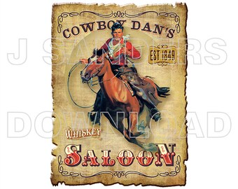 Saloon Sign with Cowboy T Shirt Transfer