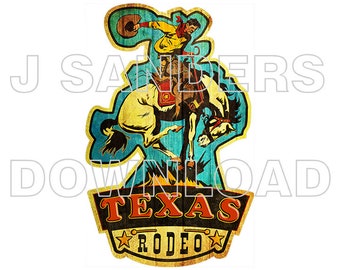 Texas Rodeo Bronc Riding T Shirt Transfer Dye Sublimation Graphic Art