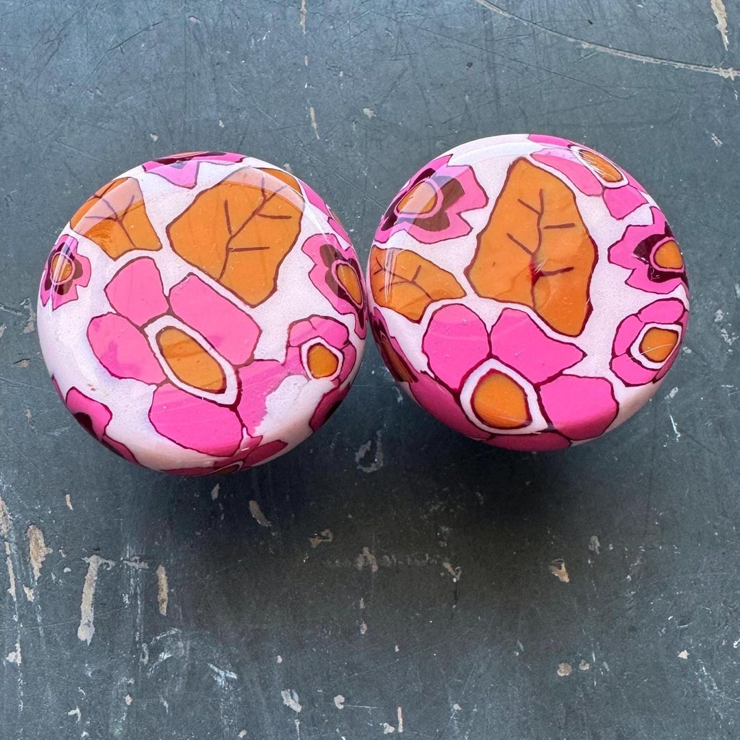 70s Child Hand-sculpted Retro Floral Knobs, Pink Orange Brown, Artisan ...