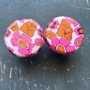 70’s Child Pink....Hand-sculpted 1960s, 1970s, Retro Floral Pink Orange Brown Patterned Vibrant Colorful Knobs Pulls Handles Artisan Bespoke